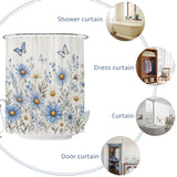 Bedliving Shower Curtain for Bathroom Blue Daisies Decorative Shower Curtains Set with 12 Hooks Butterflies Bath Curtain Waterproof Fabric 72x72 inch