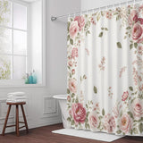 Bedliving Shower Curtain for Bathroom Pink Roses Decorative Shower Curtains Set with 12 Hooks Peonies Border Bath Curtain Waterproof Fabric 72x72 inch