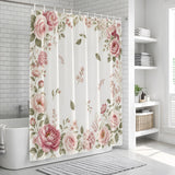 Bedliving Shower Curtain for Bathroom Pink Roses Decorative Shower Curtains Set with 12 Hooks Peonies Border Bath Curtain Waterproof Fabric 72x72 inch