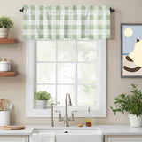 Green White Plaid Kitchen Window Valance Curtain, Abstract Art Rod Pocket Light Filtering Window Topper, 54 x 18 Inch, 1 Panel