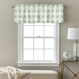 Green White Plaid Kitchen Window Valance Curtain, Abstract Art Rod Pocket Light Filtering Window Topper, 54 x 18 Inch, 1 Panel