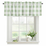 Green White Plaid Kitchen Window Valance Curtain, Abstract Art Rod Pocket Light Filtering Window Topper, 54 x 18 Inch, 1 Panel