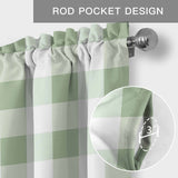 Green White Plaid Kitchen Window Valance Curtain, Abstract Art Rod Pocket Light Filtering Window Topper, 54 x 18 Inch, 1 Panel