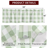 Green White Plaid Kitchen Window Valance Curtain, Abstract Art Rod Pocket Light Filtering Window Topper, 54 x 18 Inch, 1 Panel