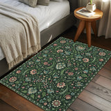 Bedliving x Washable Area Rug, Dark Green Vintage Floral Low Pile for