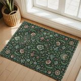 Bedliving x Washable Area Rug, Dark Green Vintage Floral Low Pile for