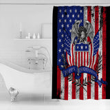 The white eagle logo of the retro America Shower Curtain