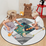 Gray Marble texture of tropical plants and water Circular Sponge Rugs