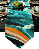 Green Oil painting marble texture Table Runner Place Mats Sharp Angle