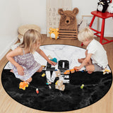Black and white marble texture Circular Felt Rugs - LeobonZone