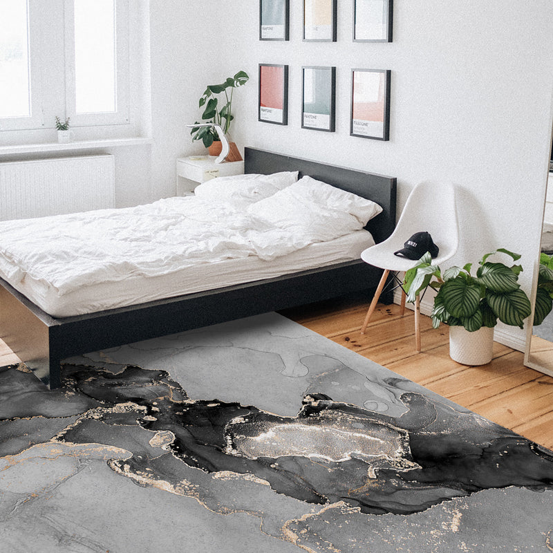Black Watercolor Gradient Marble Texture Right Angle Felt Rugs - LeobonZone