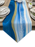Deep Blue Watercolor Gradient Marble Texture Table Runner Place Mats Sharp Angle