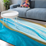 Blue Watercolor Gradient Marble Texture Sponge Rillet Rubber Rugs - LeobonZone
