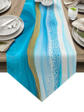 Blue Watercolor Gradient Marble Texture Table Runner Place Mats Sharp Angle
