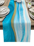 Blue Watercolor Gradient Marble Texture Table Runner Place Mats - LeobonZone