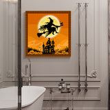 Halloween witch castle pumpkin bat moon black cat orange Canvas painting - LeobonZone