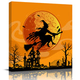 Halloween witch castle pumpkin bat moon crow Canvas painting - LeobonZone