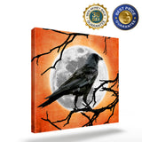 Halloween retro horror moon crow branches Canvas painting - LeobonZone