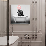 Funny bathtub bulldog pink bubble Canvas painting - LeobonZone