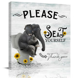 Funny elephant sitting on the toilet Canvas painting - LeobonZone