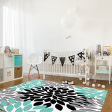 Black Abstract Dahlia Right Angle Felt Rugs - LeobonZone