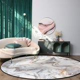 Marble yellow and white wavy pattern Circular Felt Rugs - LeobonZone