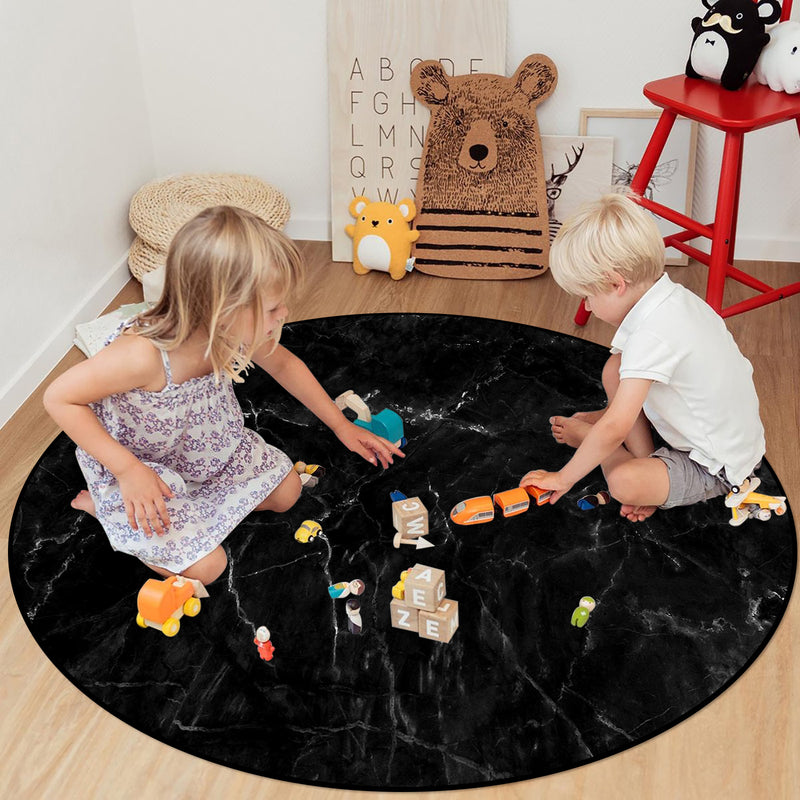 Black Marble crack texture Circular Felt Rugs - LeobonZone