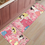 Japanese Kimono Girl Right Angle Felt Doormat Two piece set - LeobonZone
