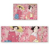 Japanese Kimono Girl Right Angle Felt Doormat Two piece set - LeobonZone