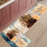 Oil Painting Pirate Ship Right Angle Felt Doormat Two piece set - LeobonZone