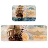 Oil Painting Pirate Ship Circular Angle Felt Carpets Two piece set - LeobonZone
