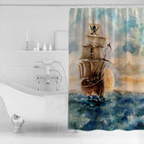 Oil Painting Pirate Ship Waterproof Durable Shower Curtain