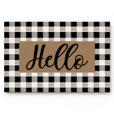 Hello Brown black and white gray plaid background Non-Slip Waterproof  Doormat - LeobonZone