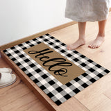 Hello Brown black and white gray plaid background Non-Slip Waterproof  Doormat - LeobonZone