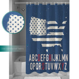 Independence Day American alphabet map flag Shower Curtain - LeobonZone