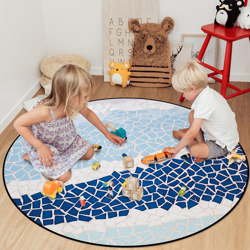 Indigo Blue Triangle mosaic marble Circular Felt Rugs - LeobonZone