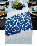 Indigo Blue Triangle mosaic marble Table Runner Place Mats - LeobonZone