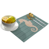 Cyan wood grain background seahorse Personalized Table Placemats