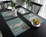 Cyan wood grain background seahorse Personalized Table Placemats - LeobonZone