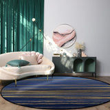 Blue Marbling yellow lines Circular Felt Rugs - LeobonZone