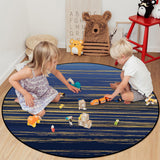 Blue Marbling yellow lines Circular Felt Rugs - LeobonZone