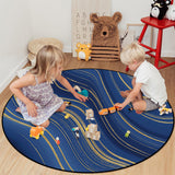 Marbling Abstract blue background Circular Felt Rugs - LeobonZone