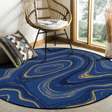 Round marbling Abstract blue background Circular Felt Rugs - LeobonZone
