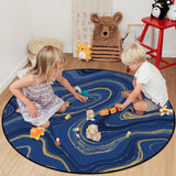 Round marbling Abstract blue background Circular Felt Rugs - LeobonZone