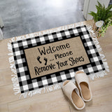 Burrs black and white gray plaid background Non-Slip Waterproof  Doormat